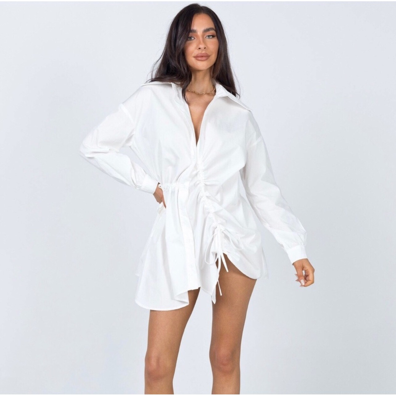 Princess Polly Georgina Shirt White Asymmetrical Hem Drawstring Tunic Us 2